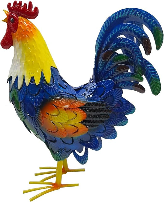 Metal Rooster Decor， Chicken Animal Yard Art Lawn Ornament Figurines Artwork for Outdoor, Patio,Backyard and Home Kitchen Decoration (Blue)