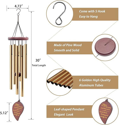 Soopau Wind Chimes for Outside, 30" Wooden Sympathy Wind Chimes Memorial Wind Chime for Loss of Loved One Mother Father, Sympathy Gift Home Decor Outdoor Garden Patio