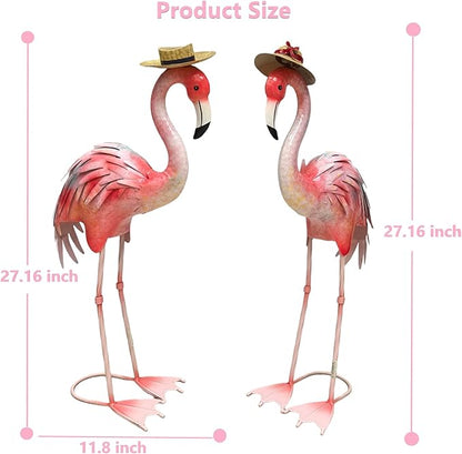 chisheen Flamingo Statues Pink Bird Art Garden Sculptures Outdoor Metal Yard Decor for Wedding Gifts Patio Lawn Porch Ornament Decoration