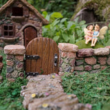 Treasure Gurus Miniature Stone Pillar Wood Gate Fairy Garden Ornament Dollhouse Decor Accessory