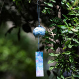 Japanese Wind Chime Glass Outdoor Ornament for Garden, Patio & Balcony, Hanging Wind-Bell Decoration Gift, Blessing Pendant Windchimes & PVC Wind-Catcher, Blue Flower
