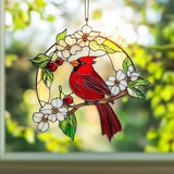 Cardinal with White Flowers Handmade Resin Suncatchers Artisan Sun Catcher Stained Glass Effect Window Hanging Garden Decor for Mom