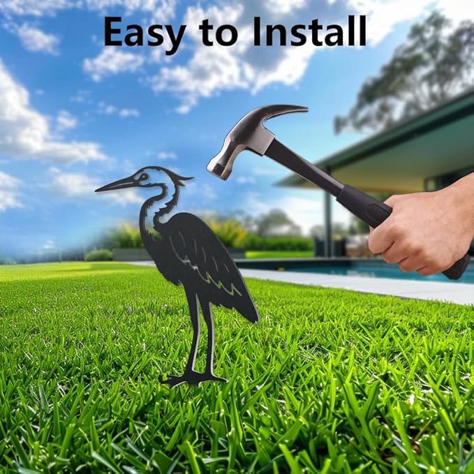 WADORN Heron Metal Decorative Garden Stakes, Funny Heron Metal Outdoor Statues Heron Garden Birds Statue Metal Bird Yard Art Sculpture Funny Bird Ornament Gifts for Garden Backyard Patio Walkways