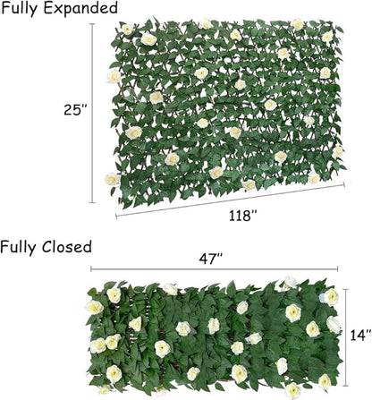 GLANT Expandable Fence Privacy Screen for Balcony Patio Outdoor,Decorative Faux Ivy Fencing Panel,Artificial Hedges (Single Sided Leaves) (2, White Rose)