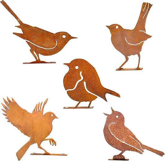 5pcs Rusty Birds with Screws Birds Garden Silhouette Decoration Decorative Rusty Metal Garden Yard Art Metal Birds Bird Ornaments Patio Yard Landscape