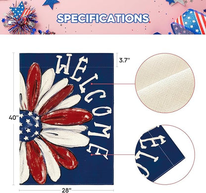AVOIN colorlife Patriotic 4th of July House Flag 28x40 Inch Double Sided Outside, Memorial Day Floral Welcome Daisy Yard Outdoor Decoration