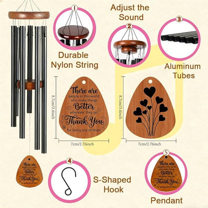 Wind Chimes for Garden, Unique Grateful Memorial Wind Chime for Balcony Porch Window Patio Decor, Thank You Gifts on Thanksgiving Birthday for Friends, Family, Teachers, Coworkers