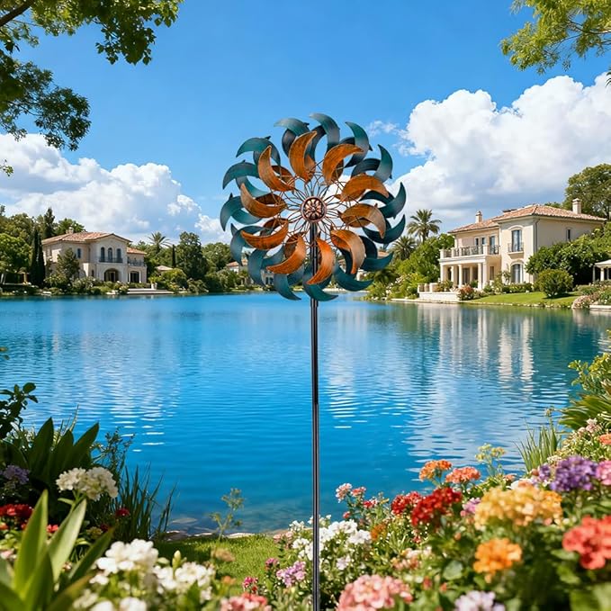 Stargarden Garden Wind Spinners, 13” W Kinetic Wind Sculptures & Spinners, 4 Layers Windmills Lawn Ornament Décor