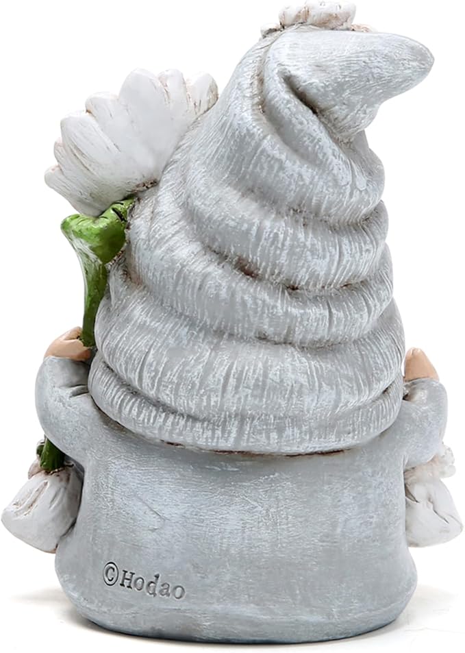 Hodao Flower Gnomes Ornaments Decor Gifts Summer Gnomes Figurines for Garden Decorations Spring Sculptures Gifts for Outdoor Decor for Mom, Grandma (Grey-Woman)