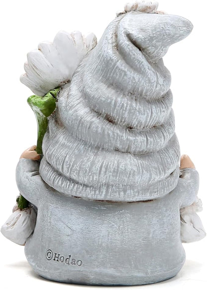 Hodao Flower Gnomes Ornaments Decor Gifts Summer Gnomes Figurines for Garden Decorations Spring Sculptures Gifts for Outdoor Decor for Mom, Grandma (Grey-Woman)