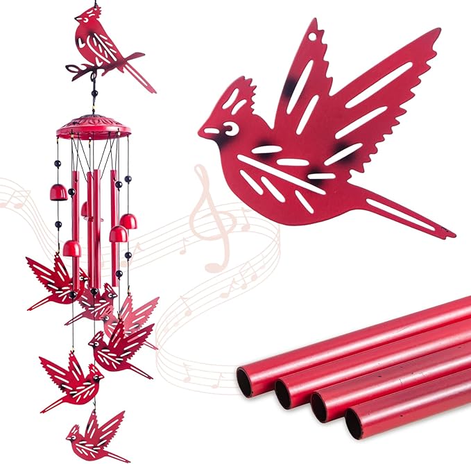 Cardinal for Women,Wind Chimes Outdoor Cardinal Birthday Gifts for Men/Mom/Grandma R ed Bird Metal WindChimes Outside/Indoors, Lawn, Patio, Garden Decor, Yard Decorations