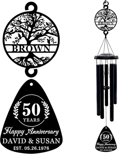 Personalized Anniversary Wind Chimes Gifts for Couple, Custom 60th/50th/40th/30th/25th/20th/10/5 Wedding Gift for Couple, Happy Anniversary Decorations,Romantic Outdoor Decor