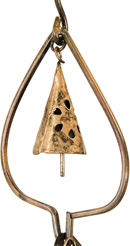 BestNest Ancient Graffiti Aspen Leaf & Bell Rain Chains, Pack of 2 – Decorative Steel Gutter Downspout Replacement with Copper Finish, Leaf Frames & Soothing Bell Chimes