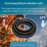 Pond Tubing ID 1” × 20FT Long Corrugated Flexible Pond Hose Pipe with 4 Clamps Pipe Fittings for Pond Pump Fountain Garden Waterfall