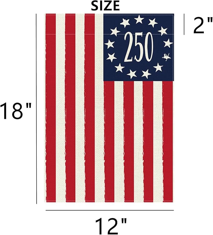 250 Years America Anniversary Garden Flag, Double-sided 250 USA Patriotic 4th of July Yard Sign for 2026 Outdoor Independence Day Decoration