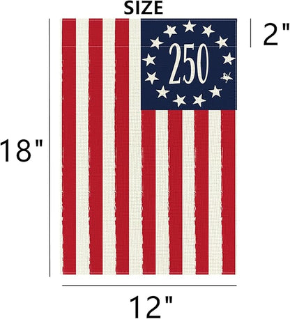 250 Years America Anniversary Garden Flag, Double-sided 250 USA Patriotic 4th of July Yard Sign for 2026 Outdoor Independence Day Decoration