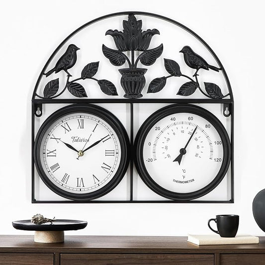 17Inch Large Outdoor Clock,Waterproof Wall Clock with Thermometer,Weatherproof Non-Ticking Quartz Battery Operated Decor Clock for Patio,Garden,Pool,Porch,House Warming Gifts