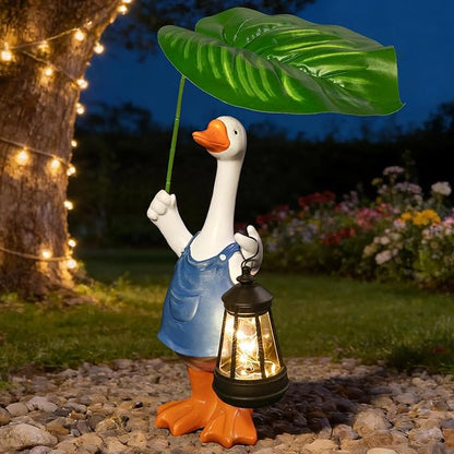 Goose Garden Statues Porch Goose Statue Holding Leaf with Solar Lantern Front Porch Yard Lawn Spring Outdoor Decorations Duck Easter Christmas Birthday Gifts for Mom Women