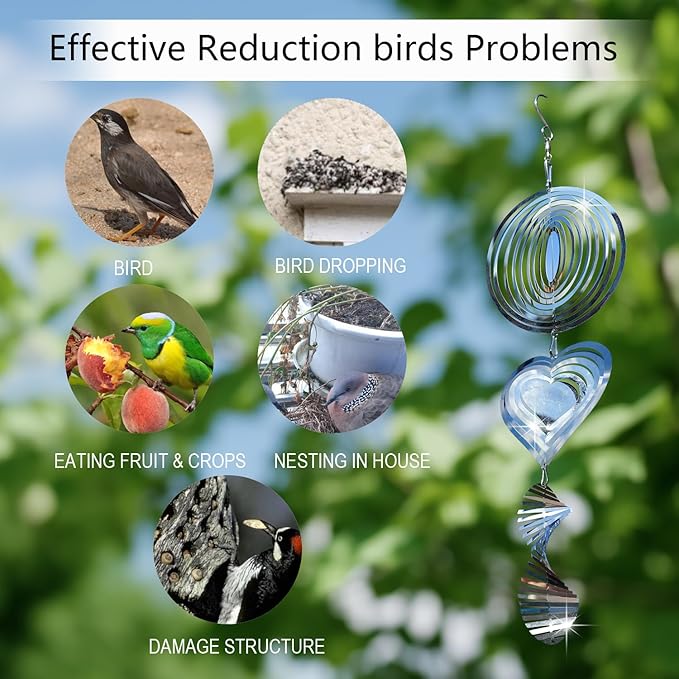 12Pcs Bird Scare Discs, 4 Set Highly Reflective Hanging Wind Spinners Outdoor Metal Bird Reflectors for Outside Garden Decor Lightweight Bird Devices to Scare Birds Away from Yard Porch
