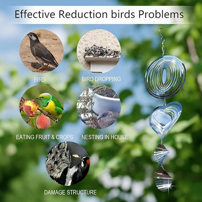 12Pcs Bird Scare Discs, 4 Set Highly Reflective Hanging Wind Spinners Outdoor Metal Bird Reflectors for Outside Garden Decor Lightweight Bird Devices to Scare Birds Away from Yard Porch