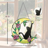 Stained Glass Window Hanging, 10 Inch Stained Glass Suncatcher, Cat Suncatcher for Home Decor, Garden, Patio, Gift for Nature and Cat Lovers