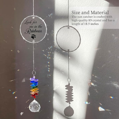 Pet Memorial Suncatcher Look for me in The Rainbows - Dog Memorial Gifts - Pet Loss - Thoughtful Dogs and Cats Remembrance - Pet Sympathy - Crystal Bereavement Gift