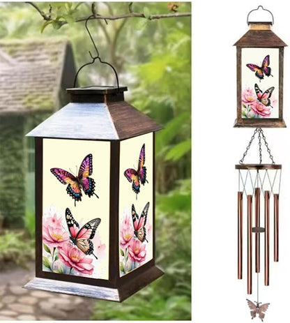 Butterfly Outddor Lantern House Wind Chime-Waterproof Hanging Solar Lanterns for Outdoor Patio, Porch, and Garden Decorfor Nature Lovers,Shaped Wind Chimewith Lantern Design