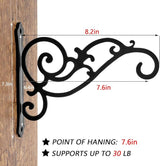 2 Pieces 8-Inch Outdoor Decorative Iron Wall Hooks for Hanging Lanterns Indoor Plants Hummingbird Feeders, Black