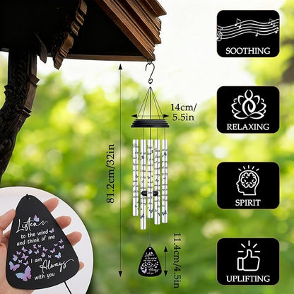 32'' Memorial Wind Chimes for Outside Butterfly Sympathy Wind Chimes Memorial Gift for Loss of Loved One Mother Father Husband Bereavement Chimes