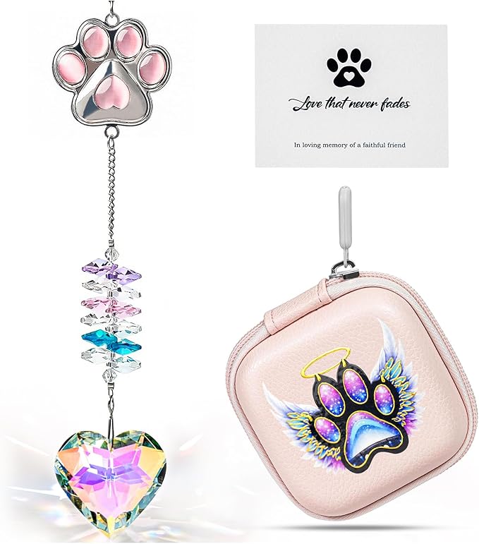 Gemstone Paw Crystal Suncatcher – Pet Memorial Gift for Loss of Dog, Sympathy Remembrance, Dogs & Cats Bereavement Keepsake