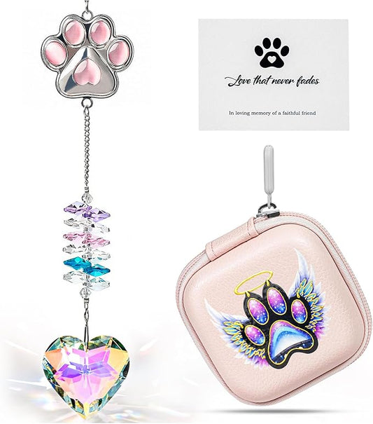 Gemstone Paw Crystal Suncatcher – Pet Memorial Gift for Loss of Dog, Sympathy Remembrance, Dogs & Cats Bereavement Keepsake