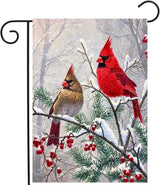 Winter Cardinal Bird Garden Flags Christmas Banners for Outside 12x18 Double Sided Red Birds on Tree Branch Flag Welcome New Year Yard Flag Farmhouse Outdoor Decor
