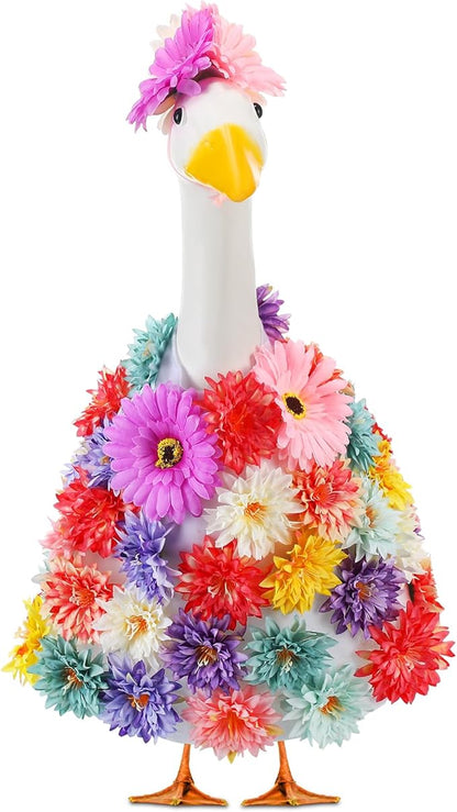 Abbylike 1 Set Spring Flower Porch Goose Outfits Colorful Spring Yard Goose Outfits Costume Clothes Fits Large 23'' Cement for Garden Yard Statue Pathway Decorations