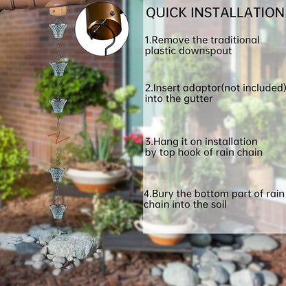 Tfro & Cile Rain Chain Gutter Downspout Catcher Outside Water Diverter Decorative Garden Rain Cups Chime Home Decor - 8 1/2 Feet Long