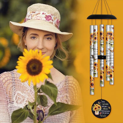 Sunflower Wind Chimes with Heartfelt Message Gift for Mom, Mother's Day Best Gifts for Mom Wind Chimes for Outside, Love Reminder Gifts for Mother Birthday Thanksgiving Christmas from Daughter Son