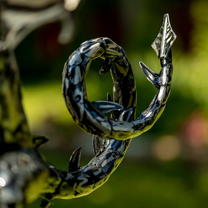 Zaer Ltd. Metal Dragon Rocking Garden Stake, Kinetic Wind Decor, Metallic Black Finish, Moving Wings (Tail Up Sunfyre)