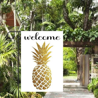 Gkyygk Welcome Gold Pineapple Garden Flag 12x18 Inch Double Sided Small Burlap Banners Yard House Seasonal Farmhouse Home Decor for Men Women