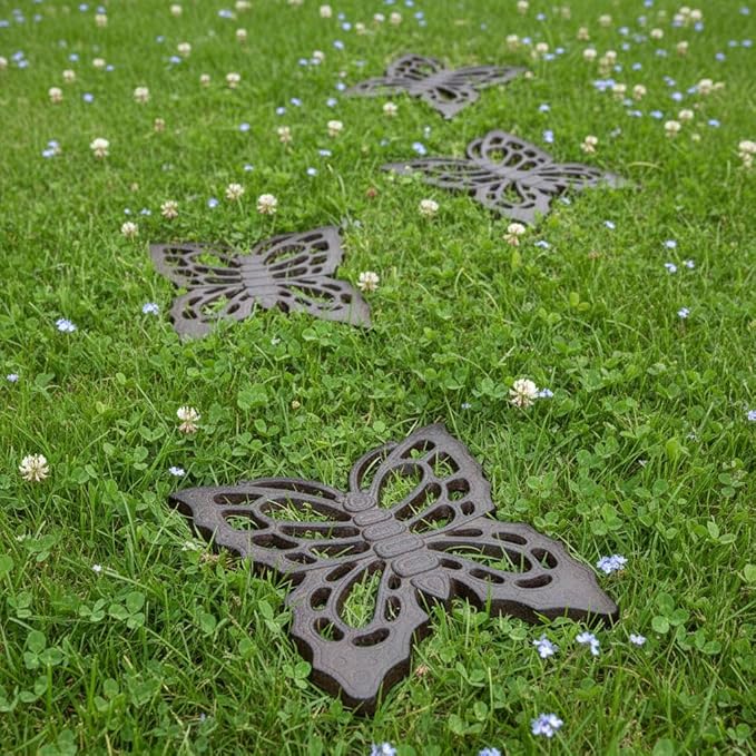 Comfy Hour 11" Brown Butterfly Cast Iron Stepping Stone, Rustic Antique Vintage Figurine Style Home Decor, Heavy Duty Metal Garden Pathway Paver