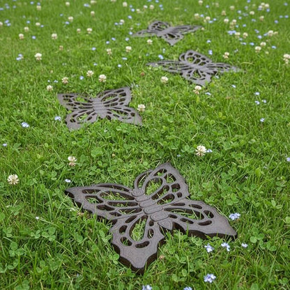 Comfy Hour 11" Brown Butterfly Cast Iron Stepping Stone, Rustic Antique Vintage Figurine Style Home Decor, Heavy Duty Metal Garden Pathway Paver