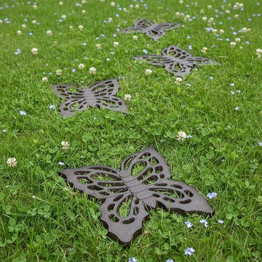 Comfy Hour 11" Brown Butterfly Cast Iron Stepping Stone, Rustic Antique Vintage Figurine Style Home Decor, Heavy Duty Metal Garden Pathway Paver