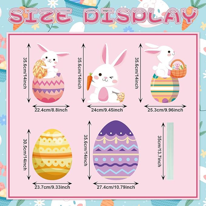 48 Inch Easter Bunny and Egg Yard Signs with Stakes - Large Bunny and Egg Stackable Designs for Outdoor Garden and Lawn Decorations for Easter Day Party Favors, Spring Holiday Celebrations