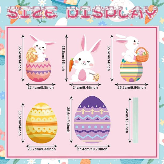 48 Inch Easter Bunny and Egg Yard Signs with Stakes - Large Bunny and Egg Stackable Designs for Outdoor Garden and Lawn Decorations for Easter Day Party Favors, Spring Holiday Celebrations