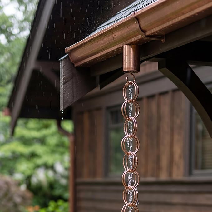 Topadorn Ring Rain Chains Decorative Rain Chain Bell, 7.7FT Metal Double Loop Gutter Downspout Replacement