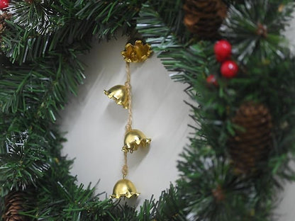 Gold Flowers Hanging Bells for Door Knob Decoration, Christmas Home Garden Decor Small Wind Chimes Jingle Bell on Rope