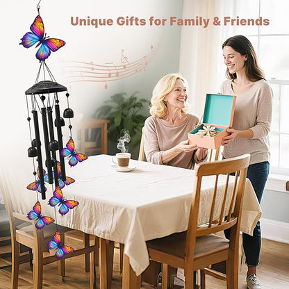 Butterfly Wind Chimes for Outside, Black Metal Windchimes Outdoors, Butterflies Gifts for Women/Men, Garden/Yard Decor, Memorial/Birthday Gifts for Grandma/Mom, Durable Chimes for Outdoors
