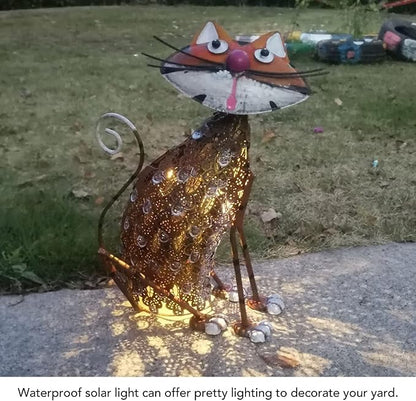 FLEXMAN Solar Lamp, Cat Figurine Patio Ornament Light Solar Lanterns Iron Outdoor cat Statues Garden Decor for Lawn, Patio, Backyard, Road Front Porch