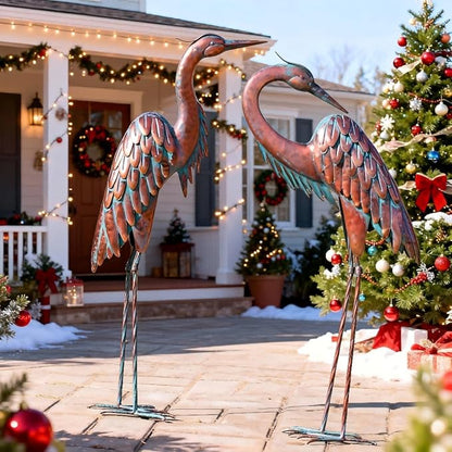 Kircust Metal Crane Statues - Set of 2 Bronze Heron Sculptures for Garden, Patio, or Yard Decor - 27.56" Tall Weatherproof Outdoor Art