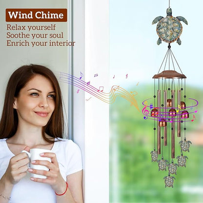 Wind Chimes for Outside, Sympathy Wind Chimes for Outdoors Garden Decor with Natural Sounds, Gifts for Women Mom and Grandma, Indoor Outdoor Decorations for Patio Porch Garden and Backyard (Turtle)