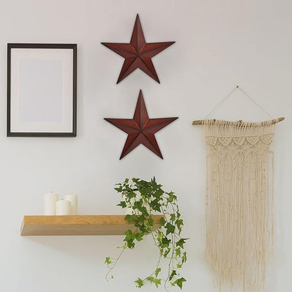 VIVICOMFY 15.5" 2Pcs Metal Barn Stars,Indoor or Outdoor Texas Stars Art,Red Black Rustic Vintage Western Country Farmhouse Home Wall Decor