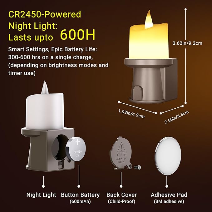 Flameless Candles Night Light with Flickering Flame, Battery Operated LED Night Light, Magnetic Attachment for Easy Placement, Realistic Candlelight for Home, Bathroom, Window Decor (Taupe, 2 Pack)